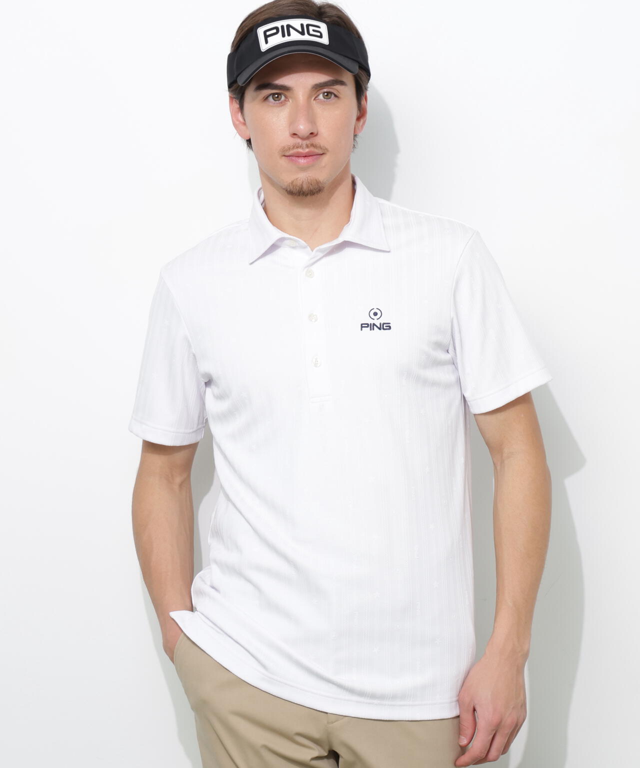 【PING APPAREL】凸凹ストライプジャガード半袖ポロシャツ <NATIVE> (MENS)
