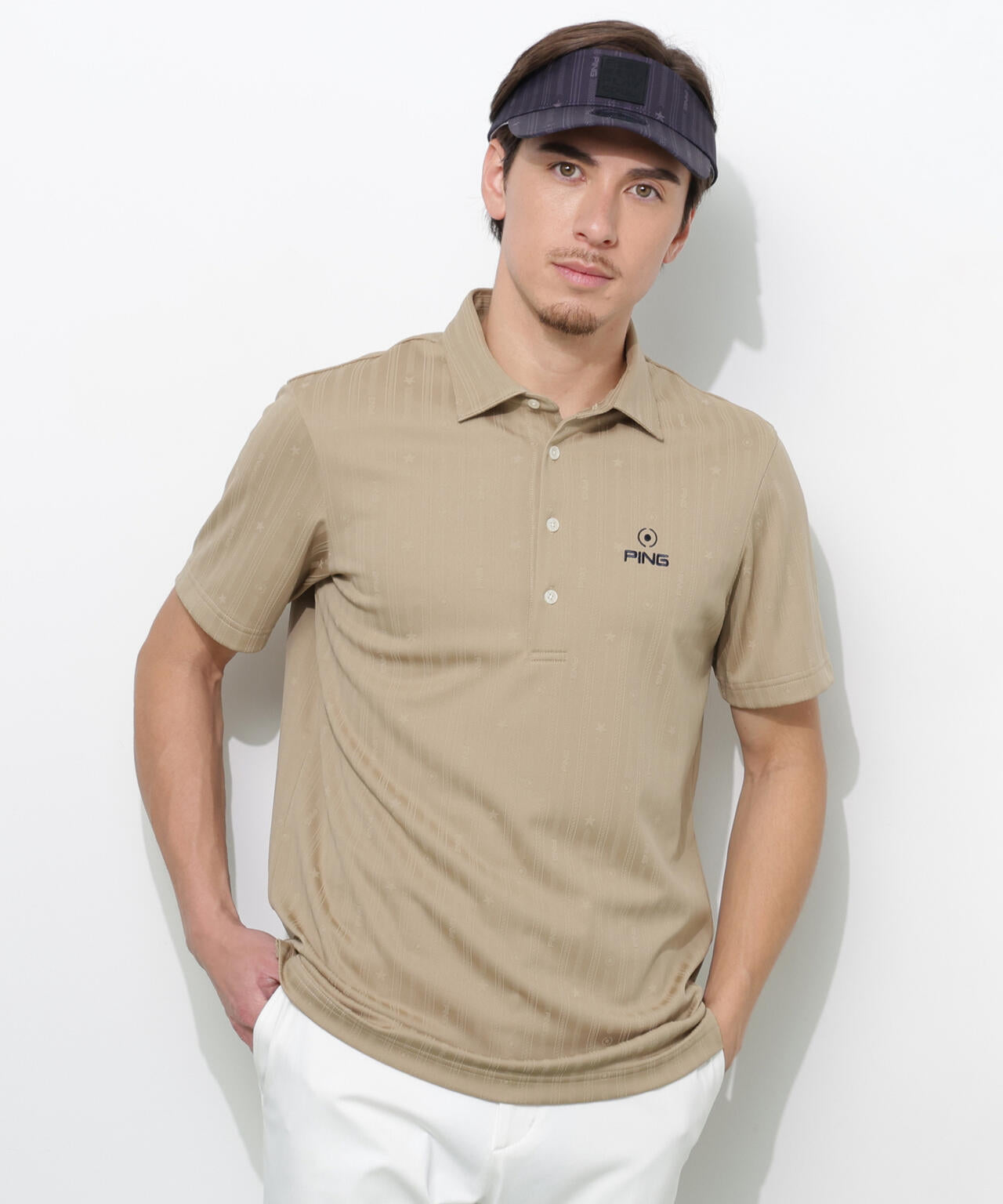 【PING APPAREL】凸凹ストライプジャガード半袖ポロシャツ <NATIVE> (MENS)