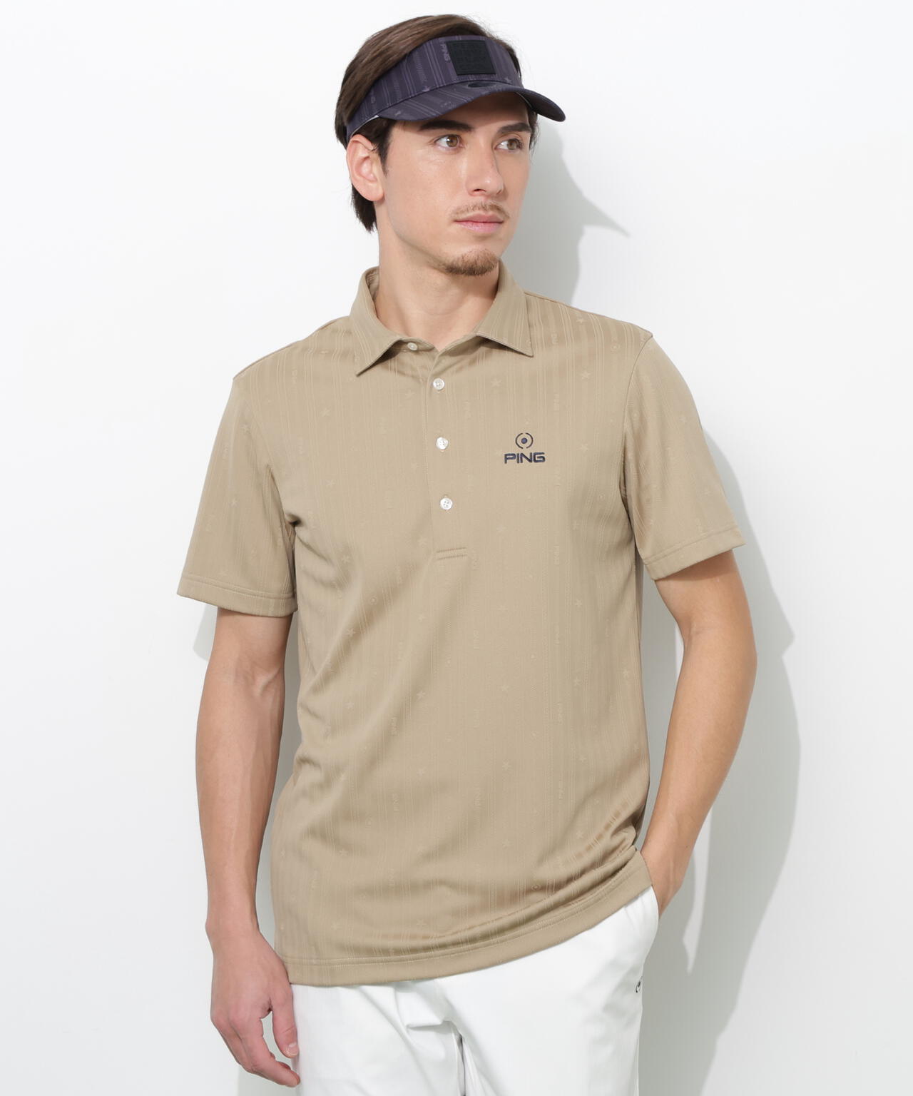 【PING APPAREL】凸凹ストライプジャガード半袖ポロシャツ <NATIVE> (MENS)