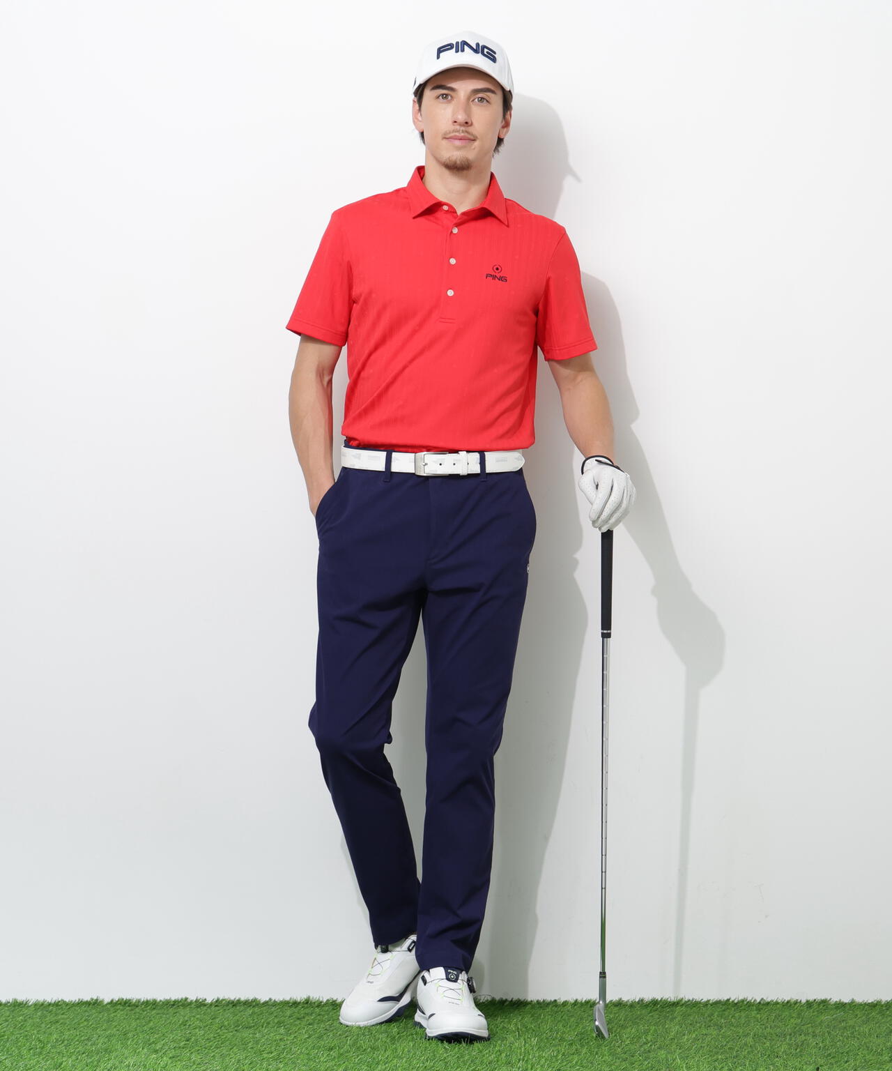 【PING APPAREL】凸凹ストライプジャガード半袖ポロシャツ <NATIVE> (MENS)