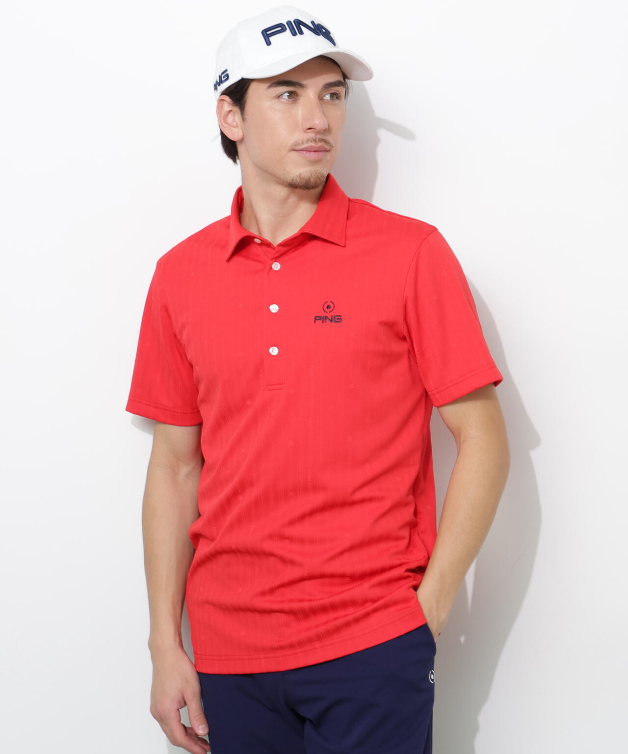 【PING APPAREL】凸凹ストライプジャガード半袖ポロシャツ <NATIVE> (MENS)