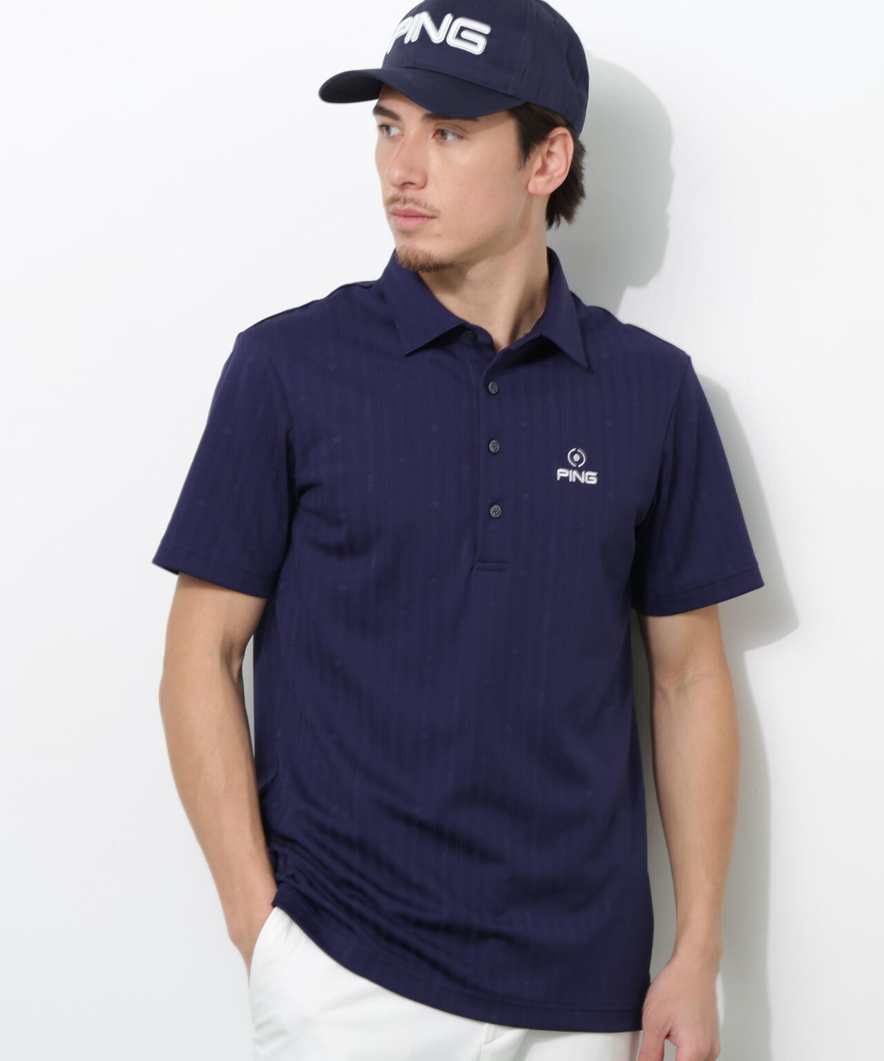 【PING APPAREL】凸凹ストライプジャガード半袖ポロシャツ <NATIVE> (MENS)