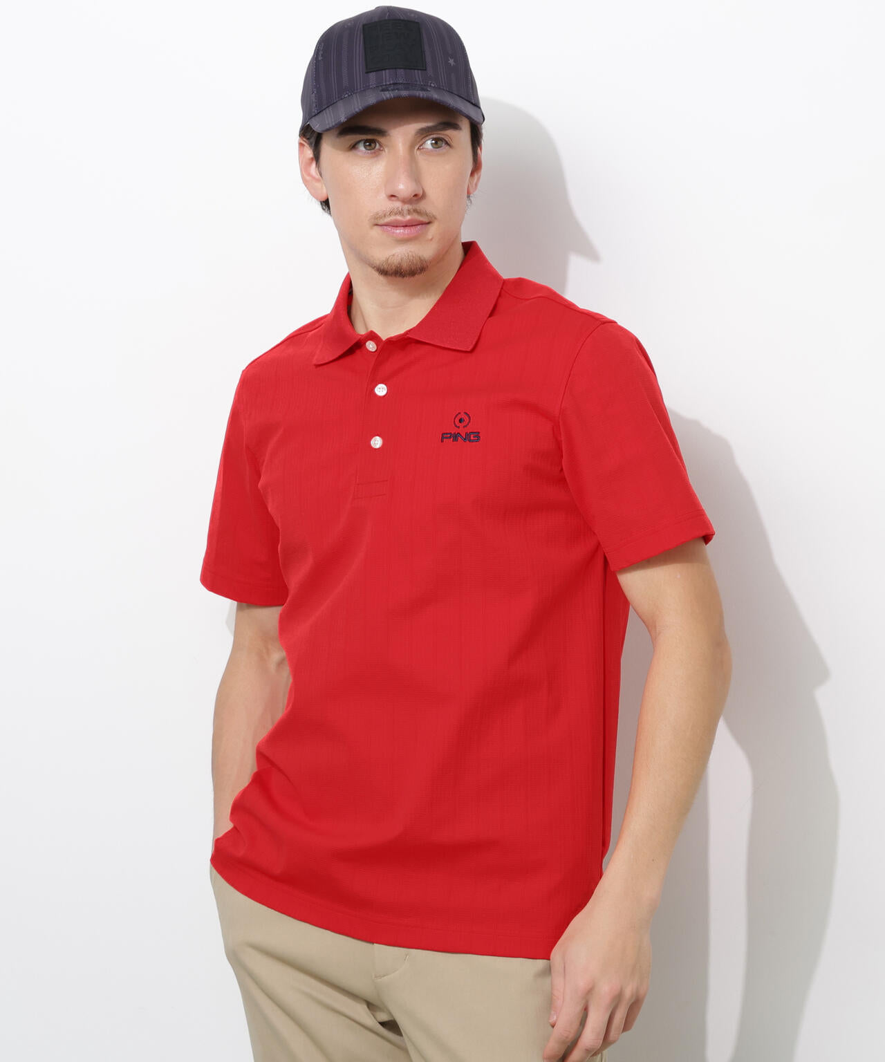 【PING APPAREL】EPIX変形ストレッチカノコ半袖ポロシャツ <NAITVE> (MENS)