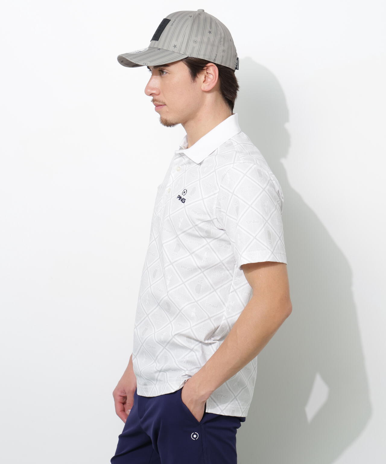 【PING APPAREL】バイアスチェックプリントEPIX変形ストレッチサッカー半袖ポロシャツ <NATIVE> (MENS)