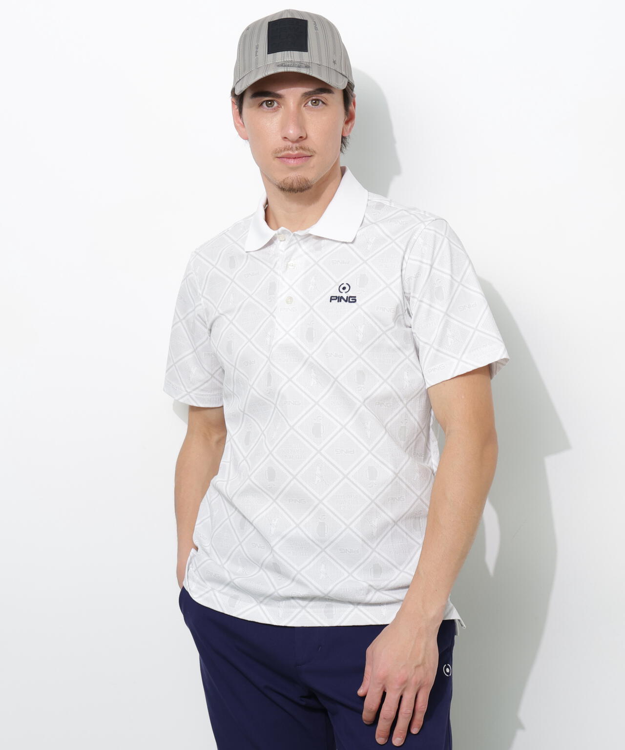 【PING APPAREL】バイアスチェックプリントEPIX変形ストレッチサッカー半袖ポロシャツ <NATIVE> (MENS)