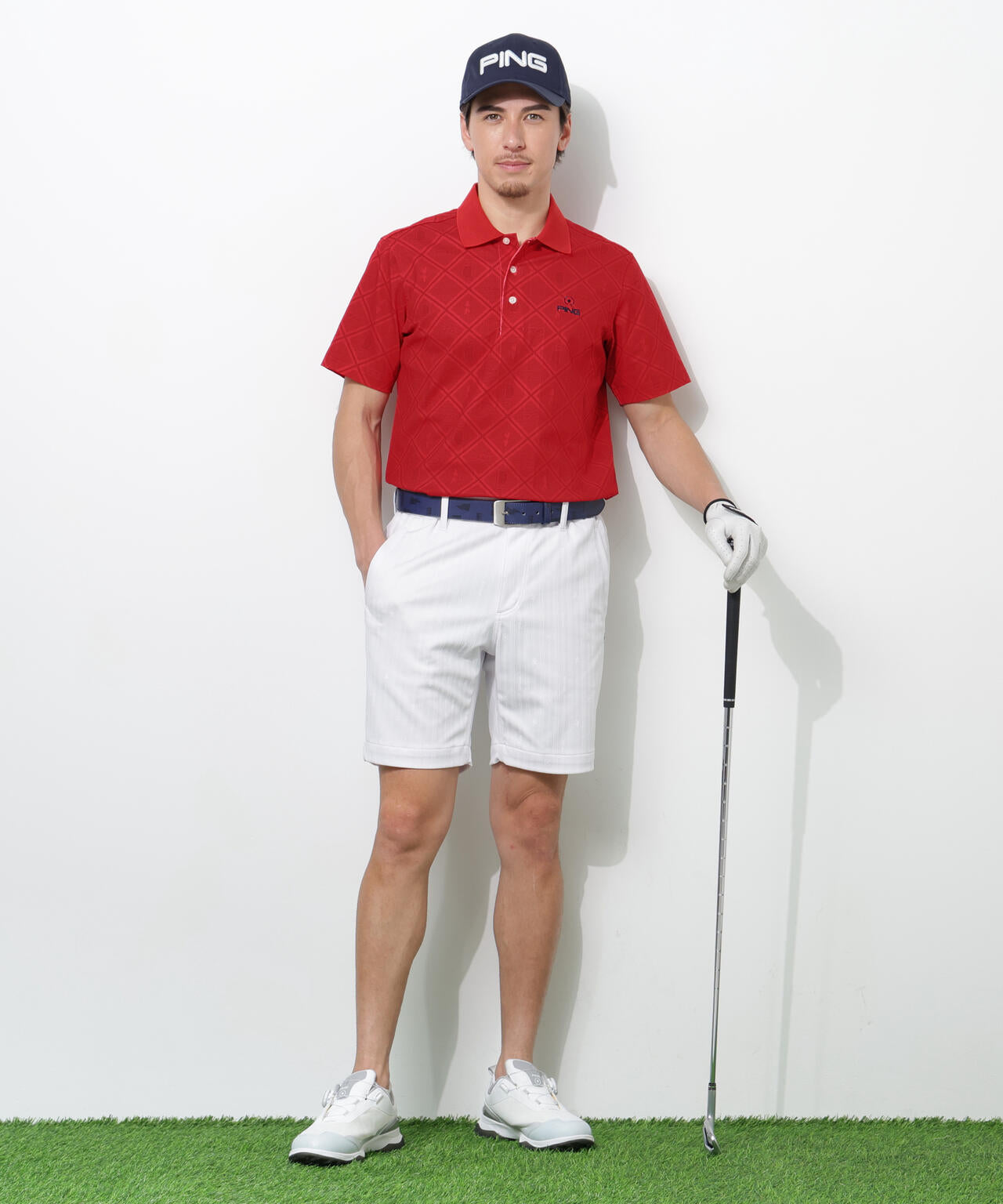 【PING APPAREL】バイアスチェックプリントEPIX変形ストレッチサッカー半袖ポロシャツ <NATIVE> (MENS)