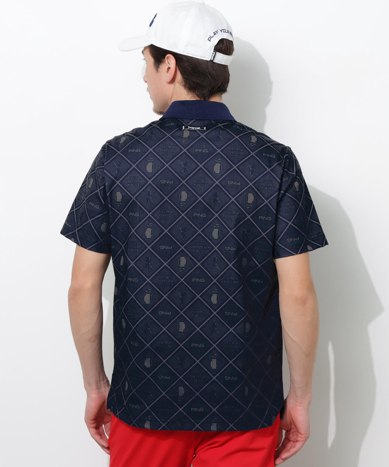 【PING APPAREL】バイアスチェックプリントEPIX変形ストレッチサッカー半袖ポロシャツ <NATIVE> (MENS)