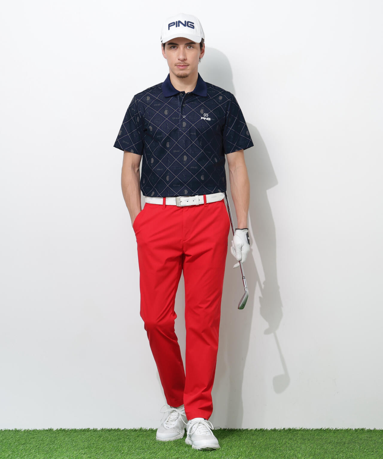【PING APPAREL】バイアスチェックプリントEPIX変形ストレッチサッカー半袖ポロシャツ <NATIVE> (MENS)