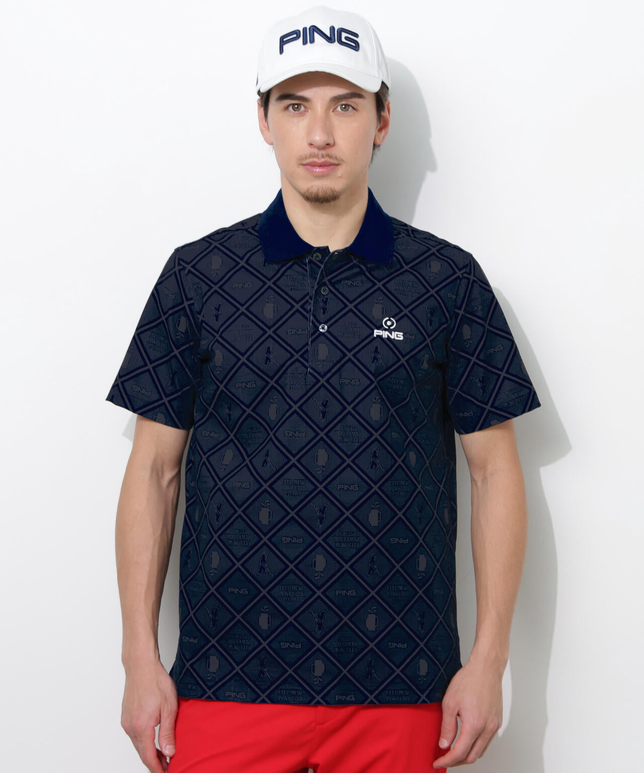 【PING APPAREL】バイアスチェックプリントEPIX変形ストレッチサッカー半袖ポロシャツ <NATIVE> (MENS)