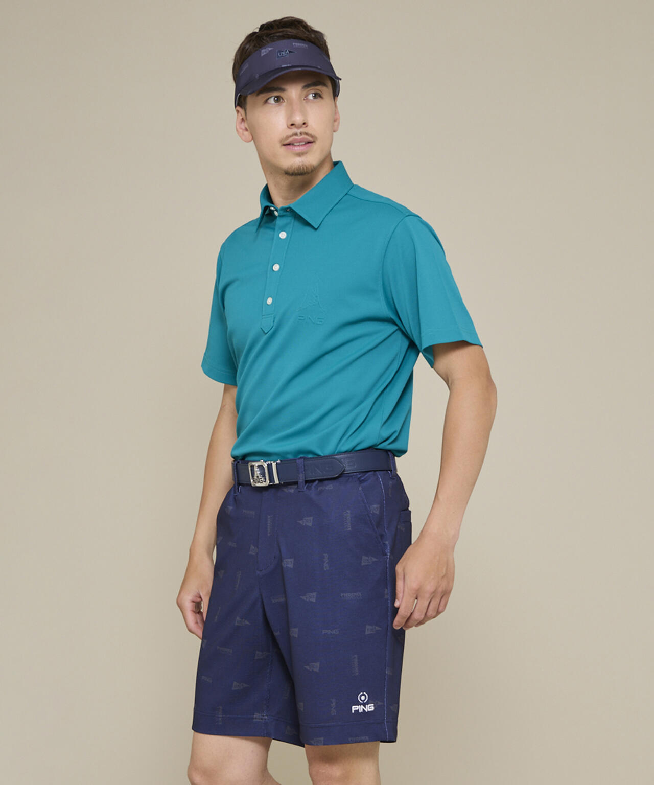 【PING APPAREL】Mr.PINGエンボスカノコ レイブロック半袖ボタンダウンシャツ <NAITVE> (MENS)