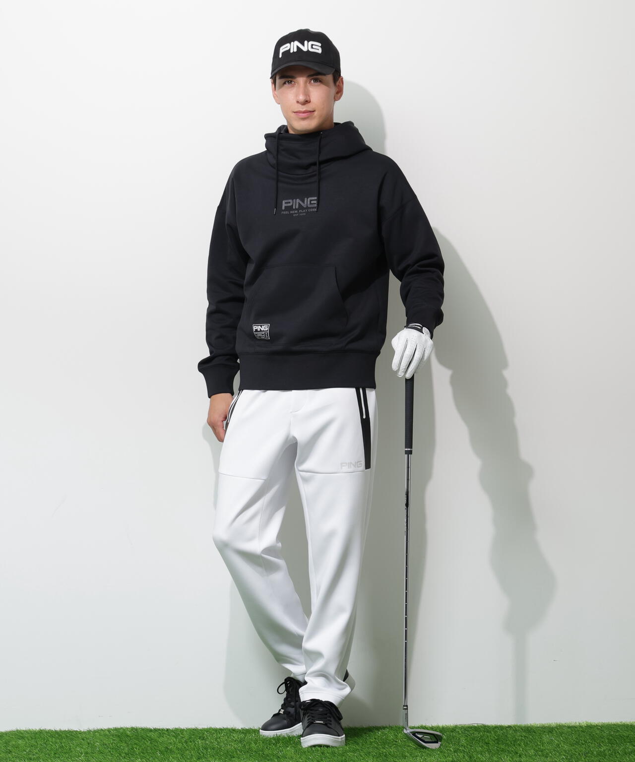 【PING APPAREL】全方向ストレッチ 接結裏メッシュスウェットフーディプルオーバー <GOLD> (MENS)