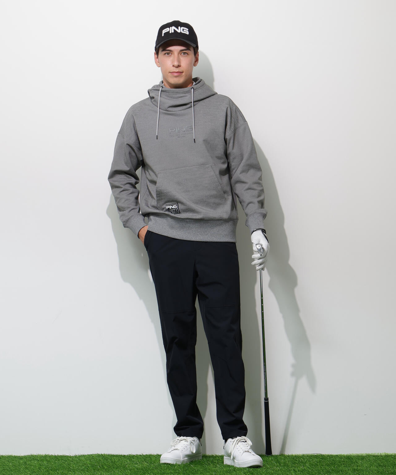 【PING APPAREL】全方向ストレッチ 接結裏メッシュスウェットフーディプルオーバー <GOLD> (MENS)