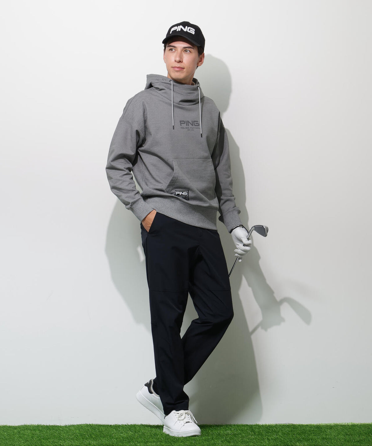 【PING APPAREL】全方向ストレッチ 接結裏メッシュスウェットフーディプルオーバー <GOLD> (MENS)