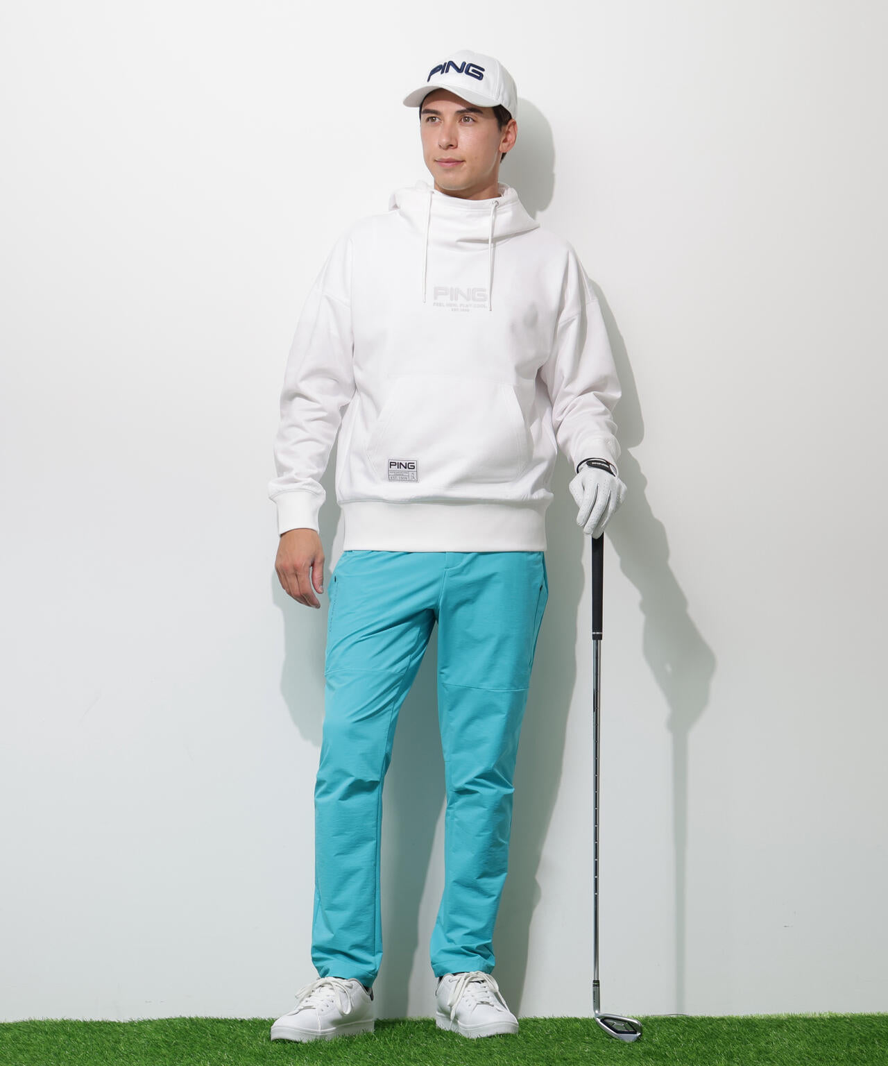 【PING APPAREL】全方向ストレッチ 接結裏メッシュスウェットフーディプルオーバー <GOLD> (MENS)