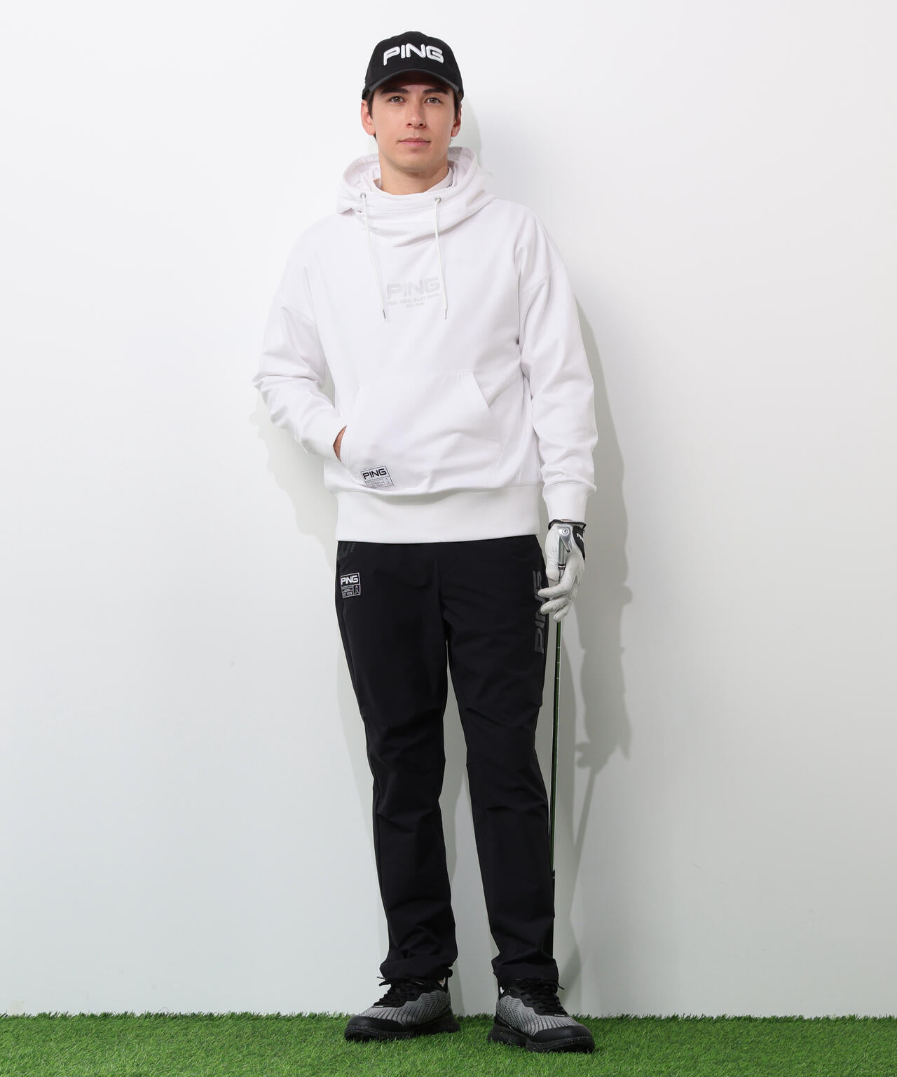 【PING APPAREL】全方向ストレッチ 接結裏メッシュスウェットフーディプルオーバー <GOLD> (MENS)
