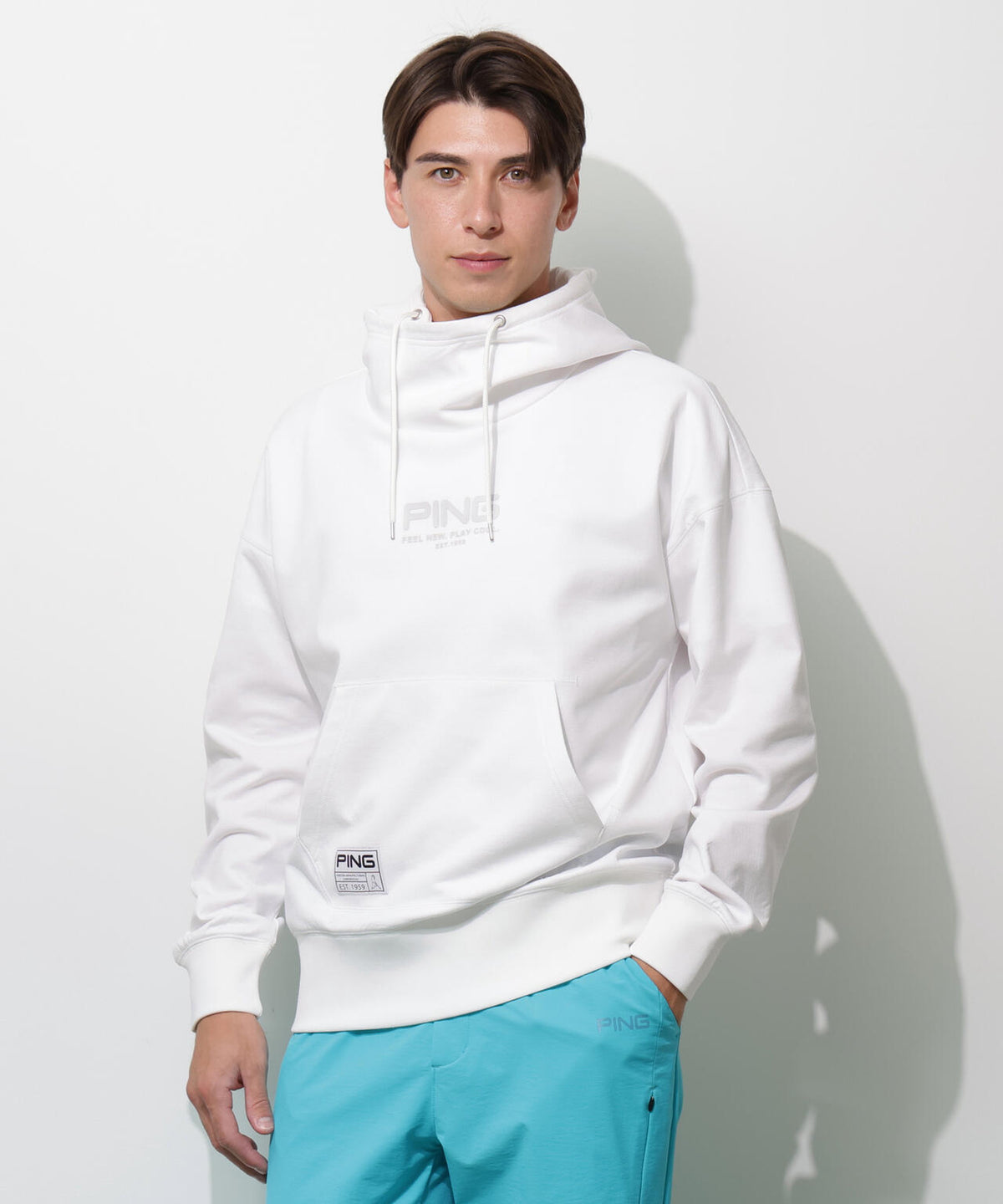 【PING APPAREL】全方向ストレッチ 接結裏メッシュスウェットフーディプルオーバー <GOLD> (MENS)