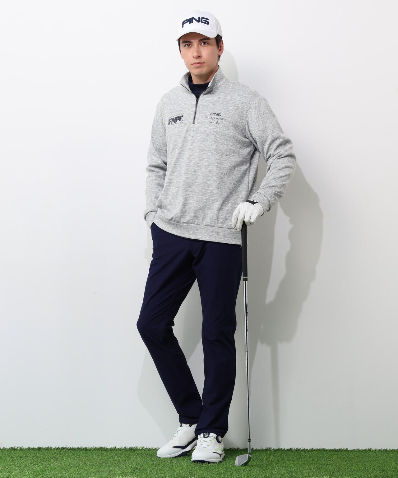 【PING APPAREL】全方向ストレッチダブルフェイスドライミックスアイストーンハーフジップカットソー <NATIVE> (MENS)