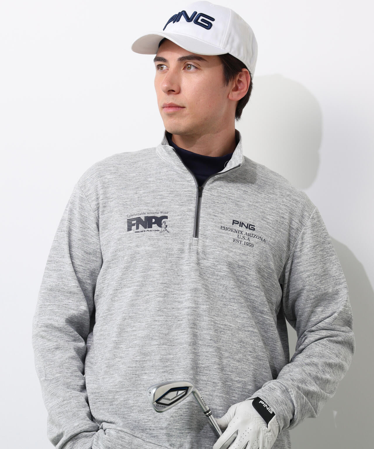 【PING APPAREL】全方向ストレッチダブルフェイスドライミックスアイストーンハーフジップカットソー <NATIVE> (MENS)