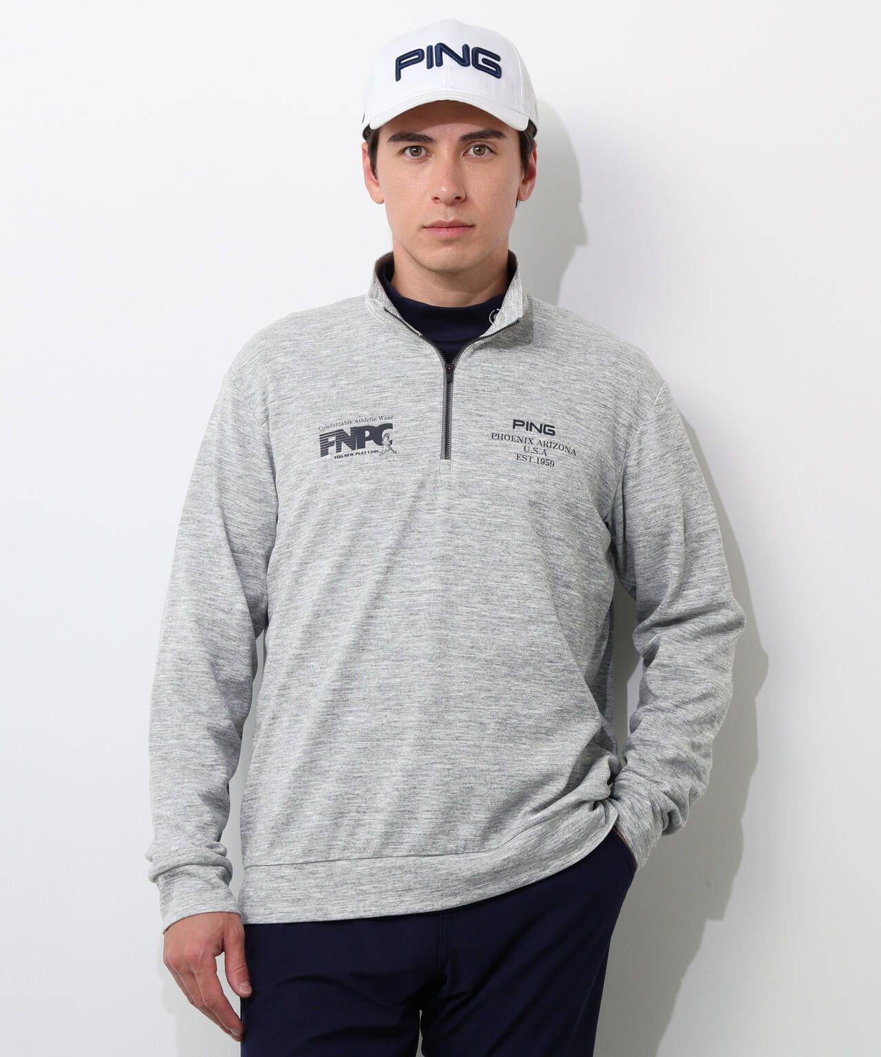 【PING APPAREL】全方向ストレッチダブルフェイスドライミックスアイストーンハーフジップカットソー <NATIVE> (MENS)