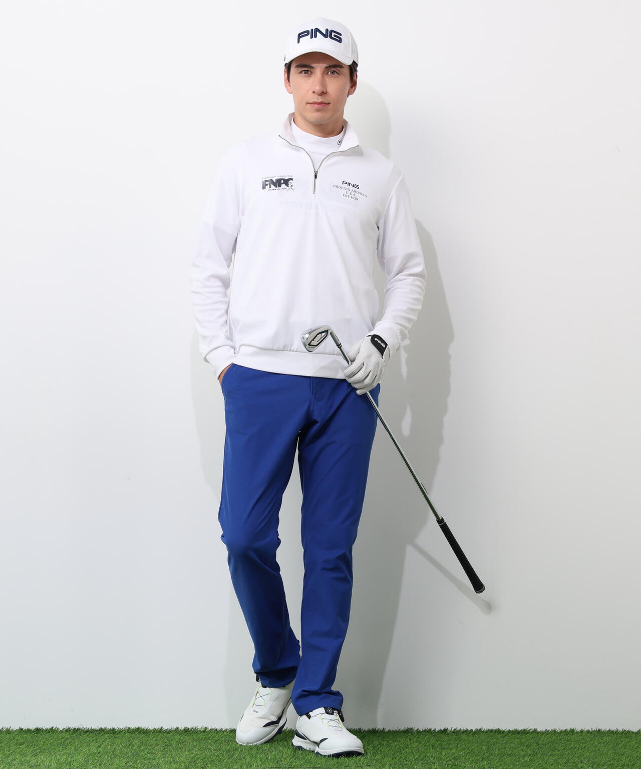 【PING APPAREL】全方向ストレッチダブルフェイスドライミックスアイストーンハーフジップカットソー <NATIVE> (MENS)