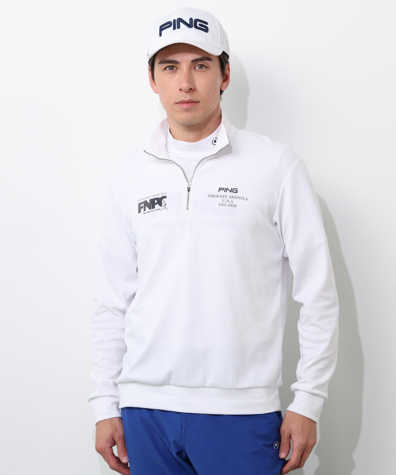 【PING APPAREL】全方向ストレッチダブルフェイスドライミックスアイストーンハーフジップカットソー <NATIVE> (MENS)