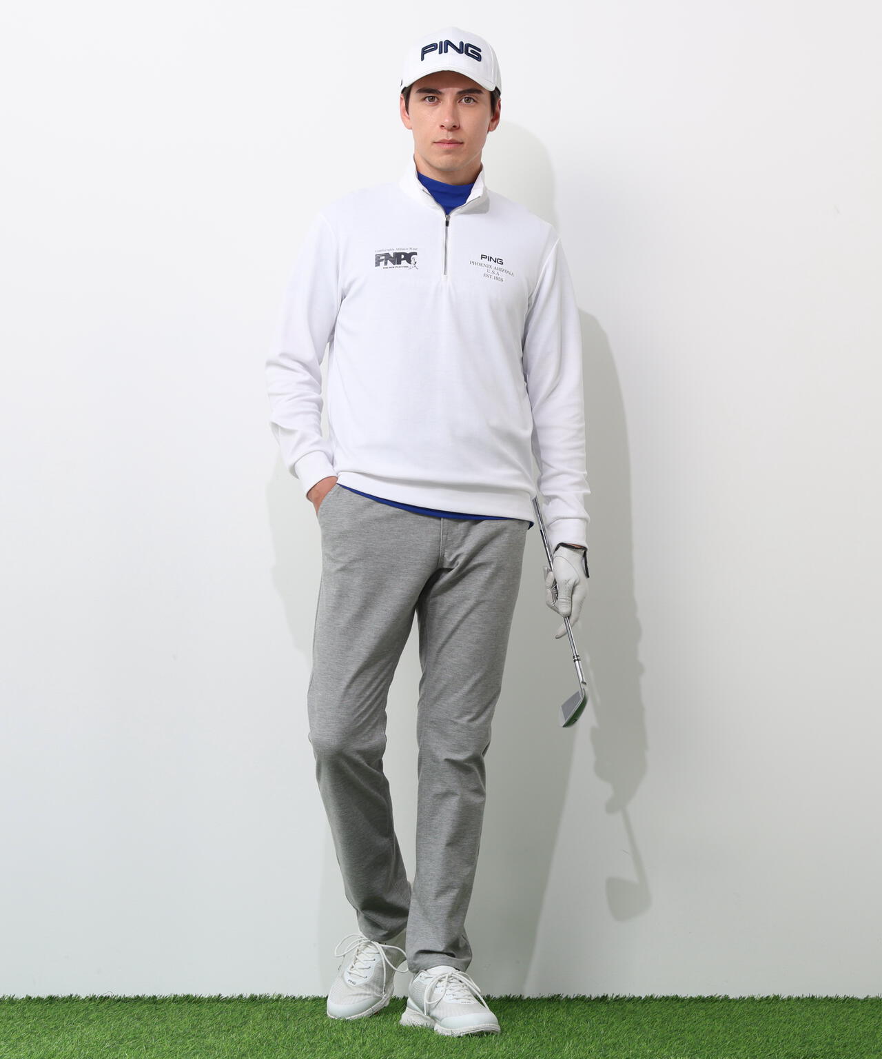 【PING APPAREL】全方向ストレッチダブルフェイスドライミックスアイストーンハーフジップカットソー <NATIVE> (MENS)