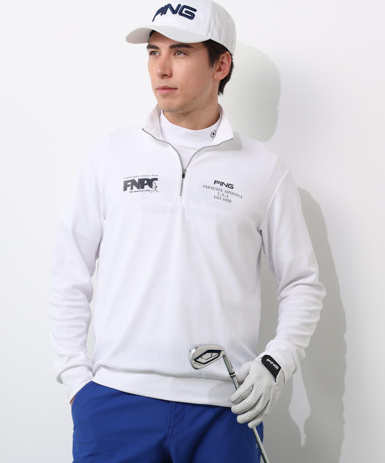 【PING APPAREL】全方向ストレッチダブルフェイスドライミックスアイストーンハーフジップカットソー <NATIVE> (MENS)