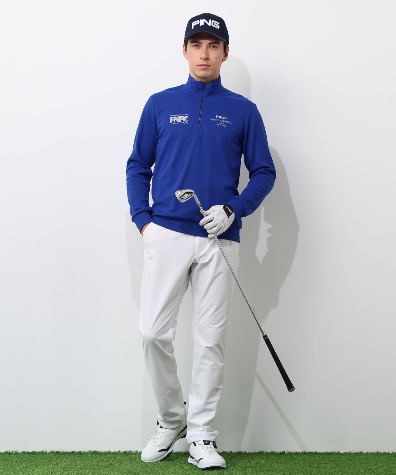 【PING APPAREL】全方向ストレッチダブルフェイスドライミックスアイストーンハーフジップカットソー <NATIVE> (MENS)