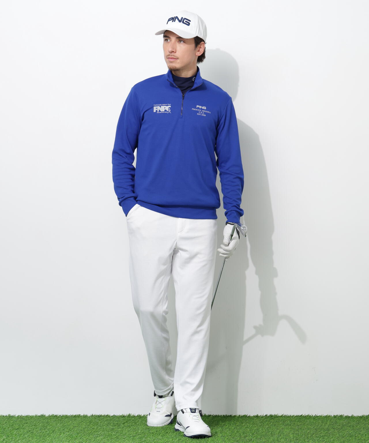 【PING APPAREL】全方向ストレッチダブルフェイスドライミックスアイストーンハーフジップカットソー <NATIVE> (MENS)