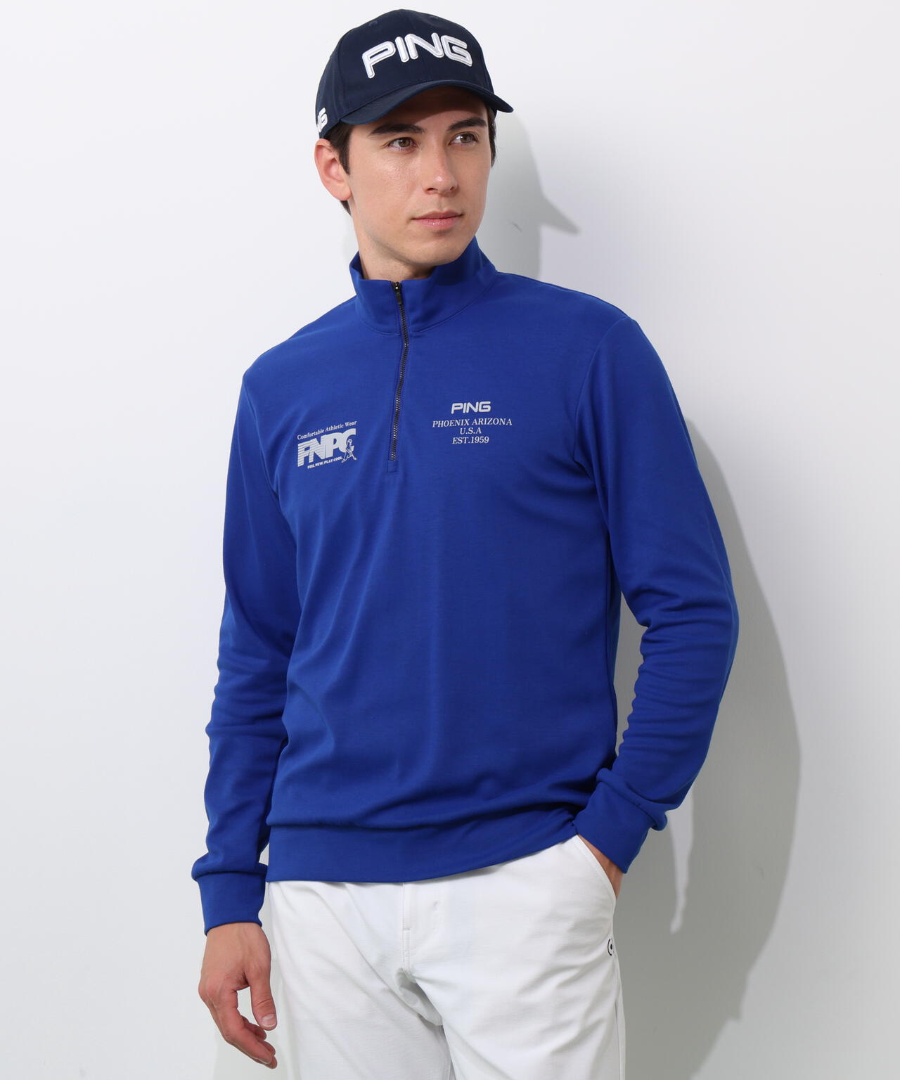 【PING APPAREL】全方向ストレッチダブルフェイスドライミックスアイストーンハーフジップカットソー <NATIVE> (MENS)