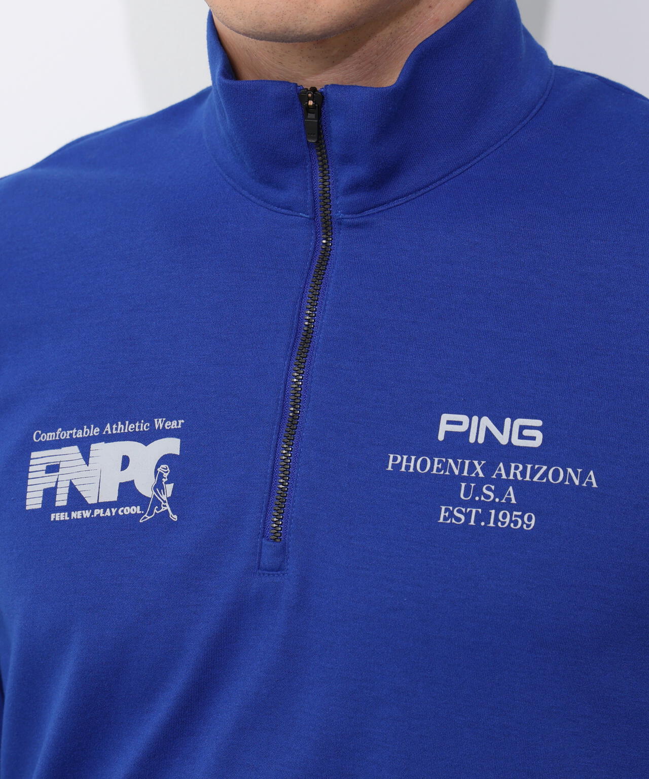 【PING APPAREL】全方向ストレッチダブルフェイスドライミックスアイストーンハーフジップカットソー <NATIVE> (MENS)