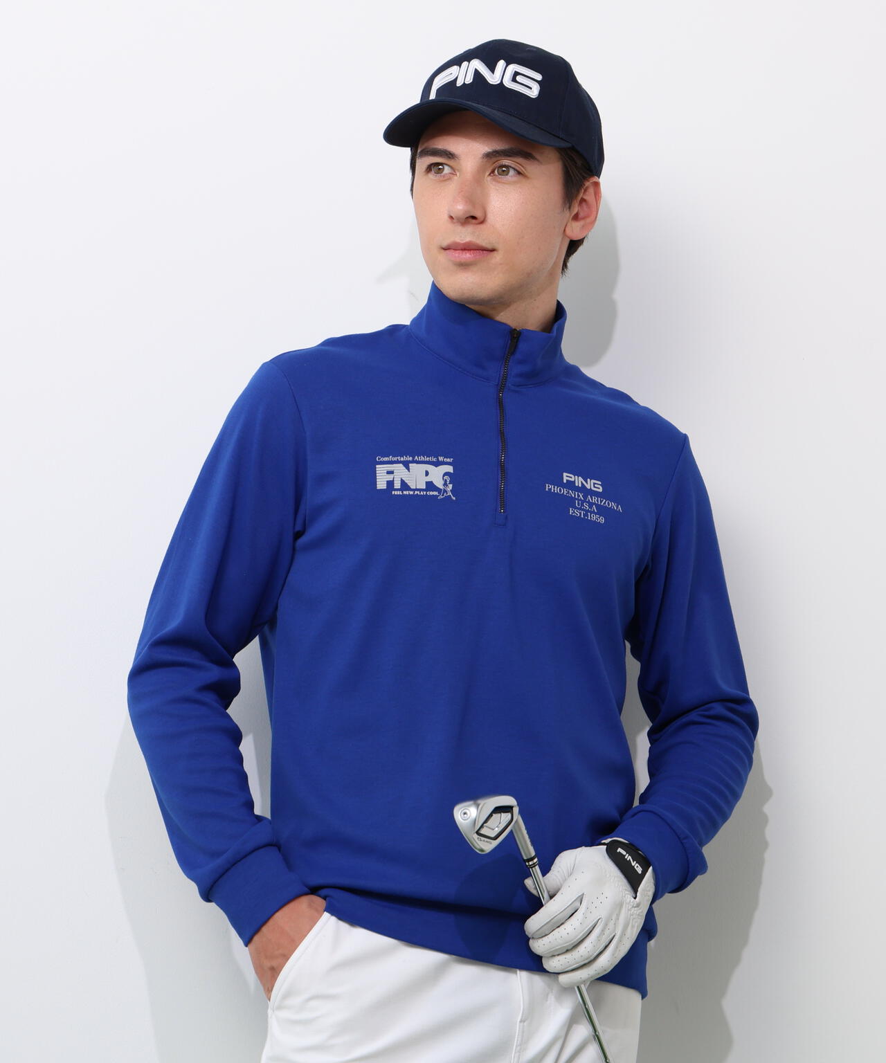 【PING APPAREL】全方向ストレッチダブルフェイスドライミックスアイストーンハーフジップカットソー <NATIVE> (MENS)