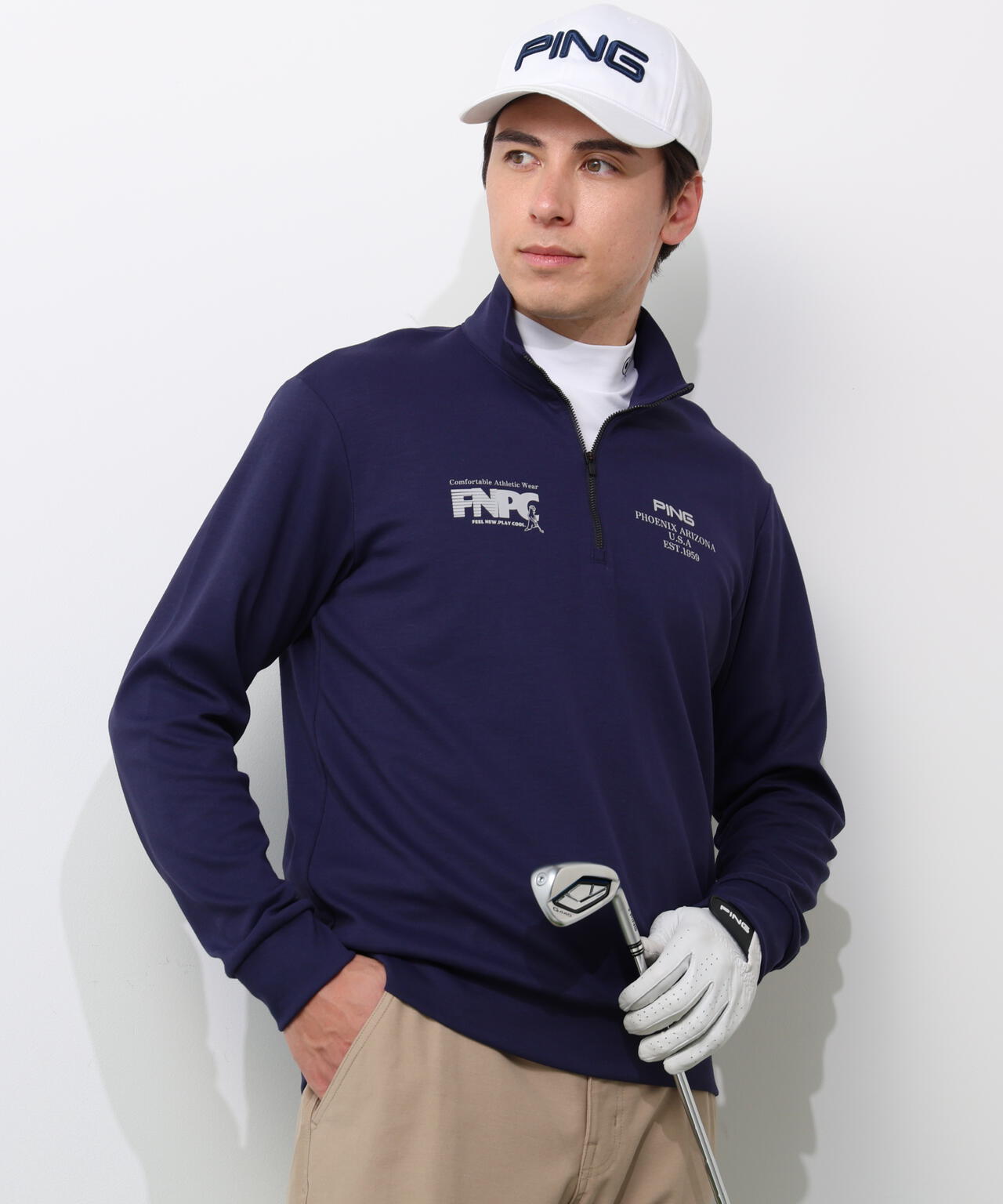 【PING APPAREL】全方向ストレッチダブルフェイスドライミックスアイストーンハーフジップカットソー <NATIVE> (MENS)