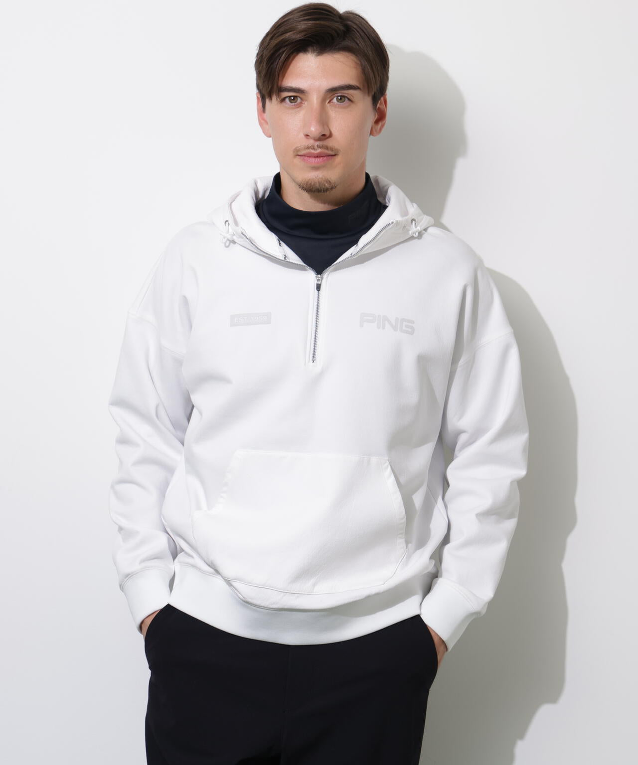 【PING APPAREL】全方向ストレッチ接結裏メッシュハーフジップスウェットフーディ <PERFORMANCE> (MENS)