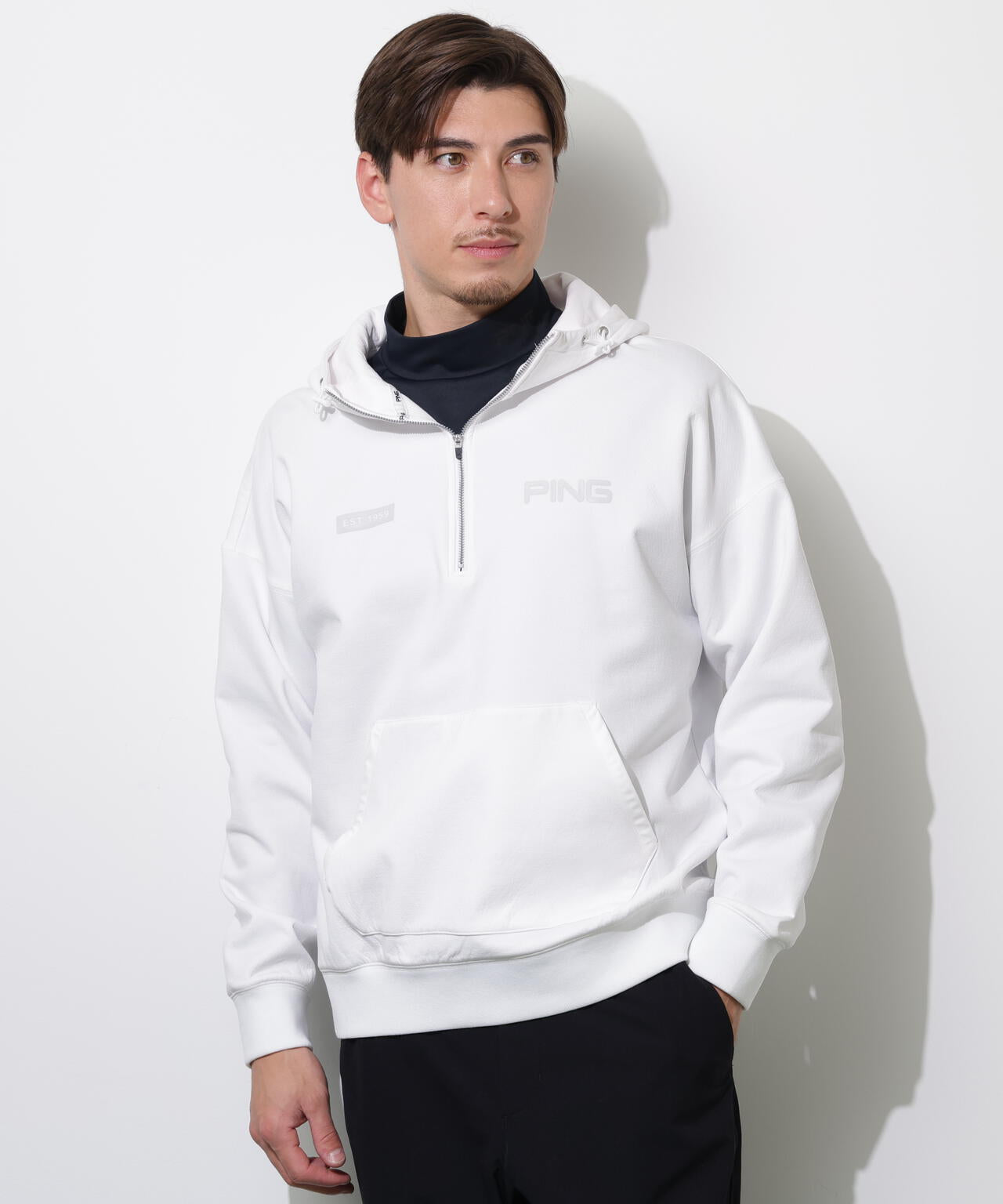 【PING APPAREL】全方向ストレッチ接結裏メッシュハーフジップスウェットフーディ <PERFORMANCE> (MENS)