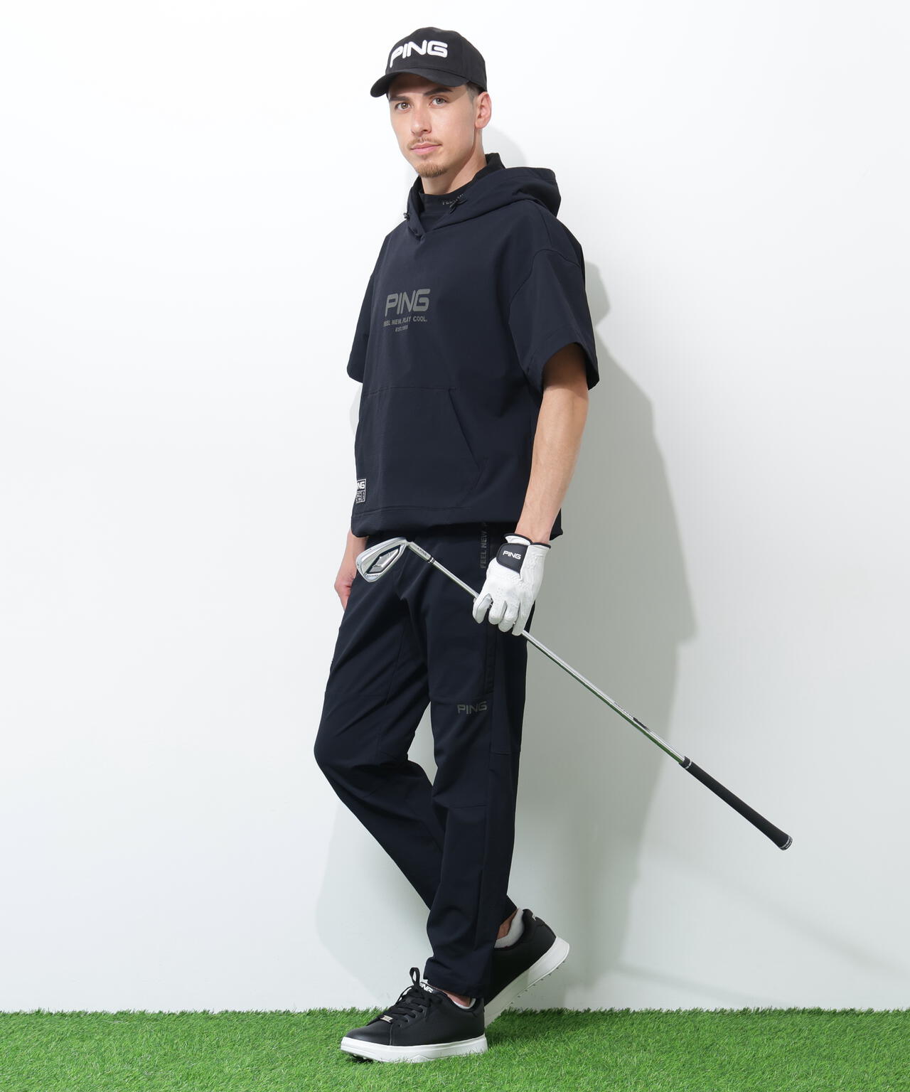 【PING APPAREL】遮熱変形カノコ半袖フーディプルオーバー <GOLD> (MENS)