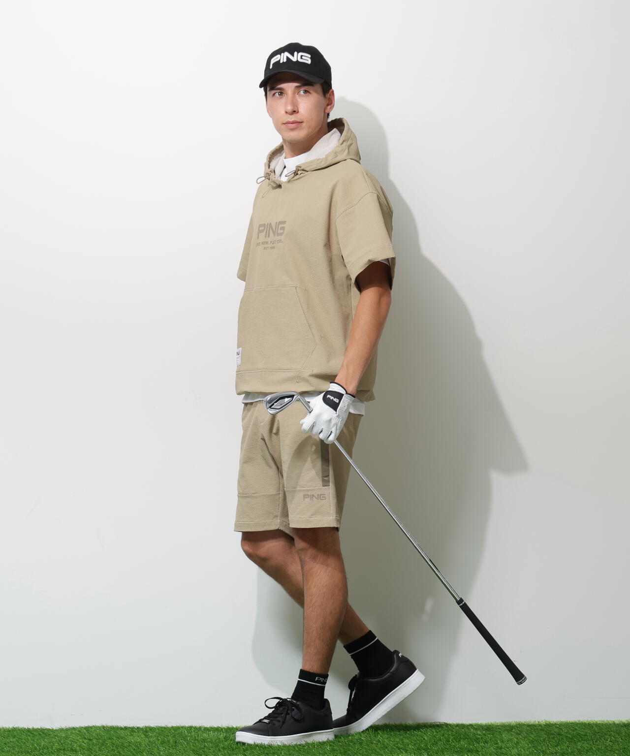【PING APPAREL】遮熱変形カノコ半袖フーディプルオーバー <GOLD> (MENS)