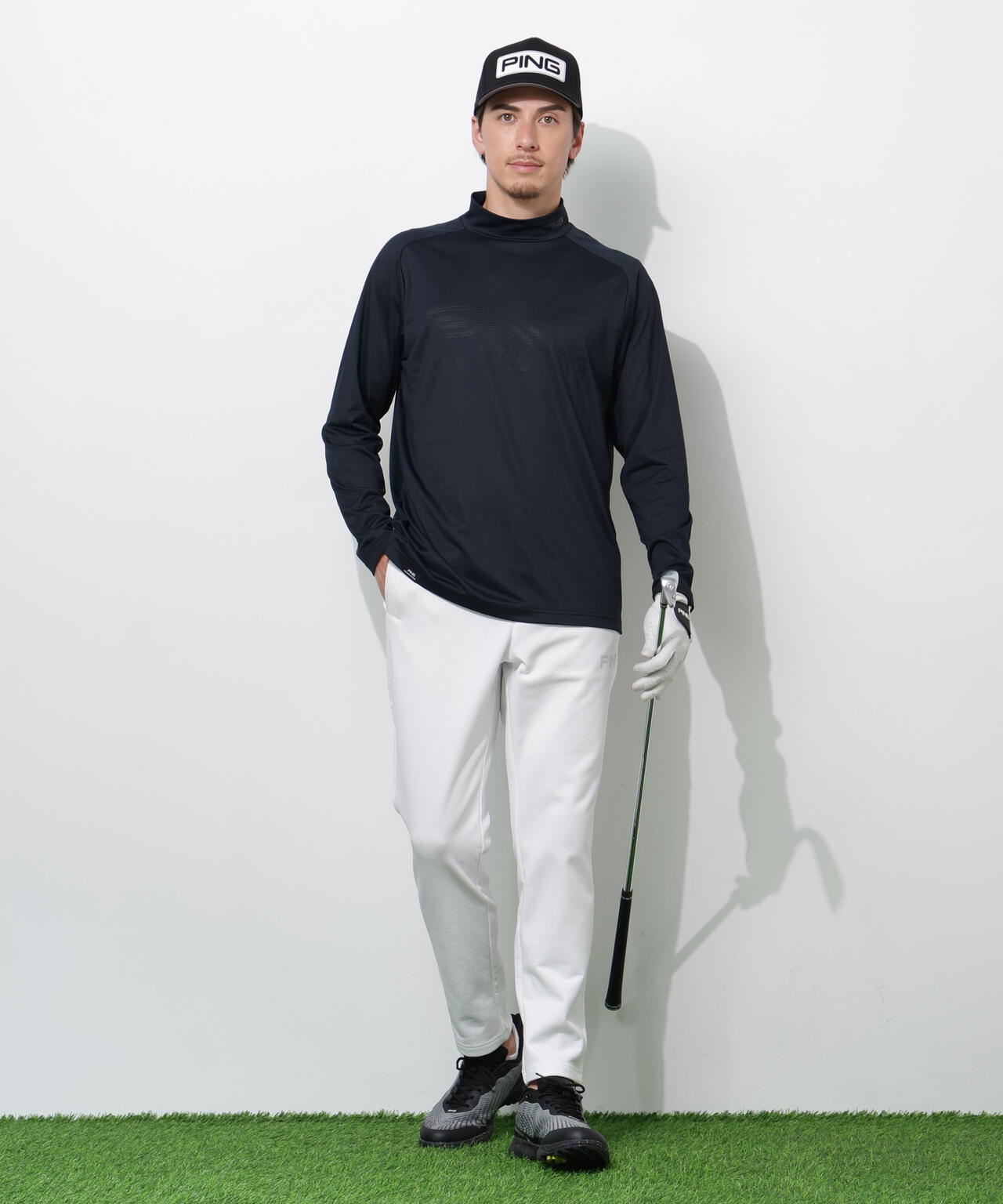 【PING APPAREL】パネルジャカード長袖ハイネックシャツ <PERFORMANCE> (MENS)