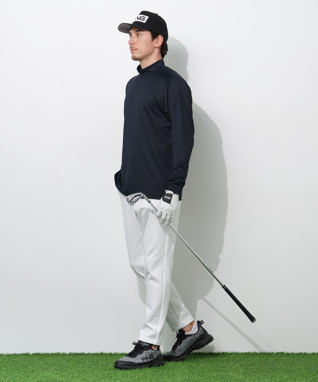 【PING APPAREL】パネルジャカード長袖ハイネックシャツ <PERFORMANCE> (MENS)