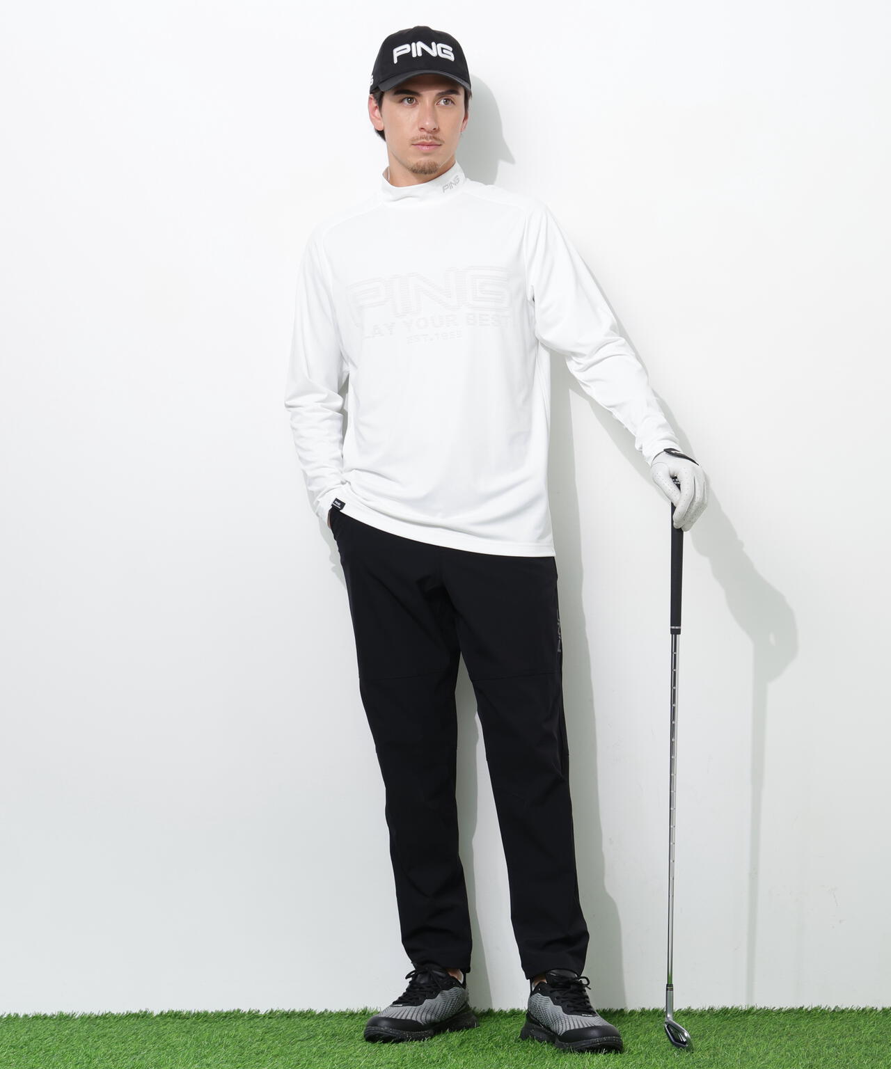 【PING APPAREL】パネルジャカード長袖ハイネックシャツ <PERFORMANCE> (MENS)
