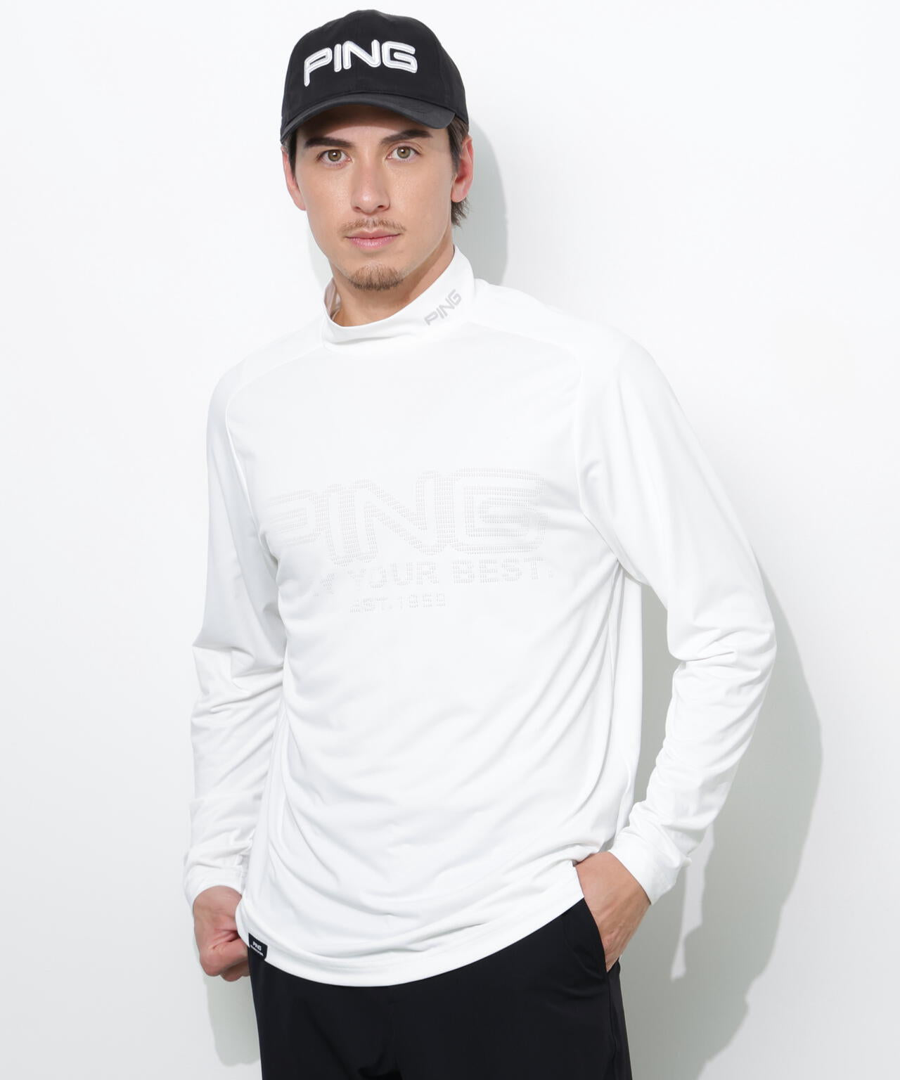 【PING APPAREL】パネルジャカード長袖ハイネックシャツ <PERFORMANCE> (MENS)