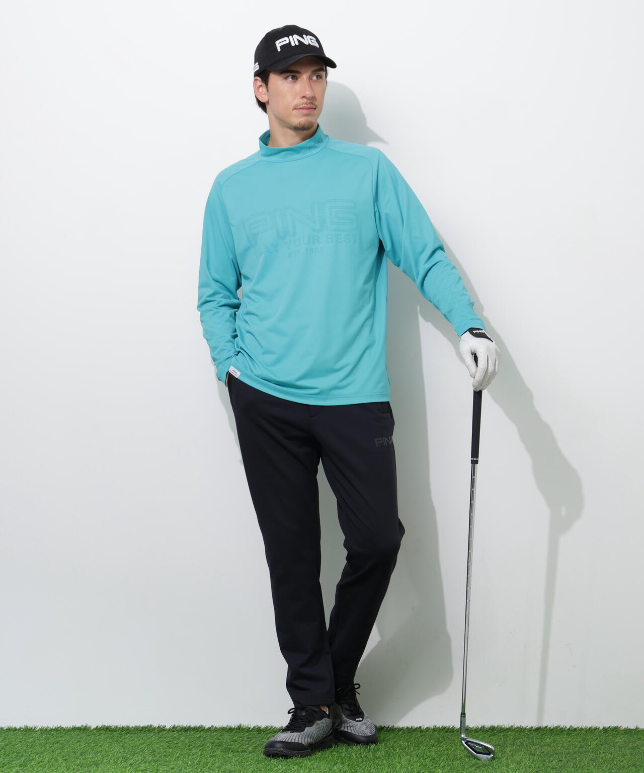 【PING APPAREL】パネルジャカード長袖ハイネックシャツ <PERFORMANCE> (MENS)