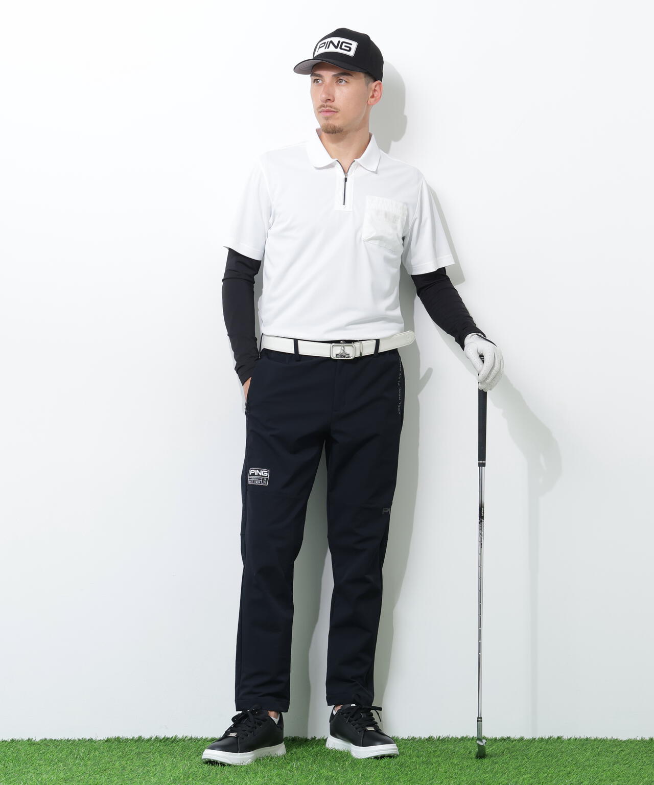 【PING APPAREL】ベア天竺UVカットUネック長袖インナーシャツ <GOLD> (MENS)