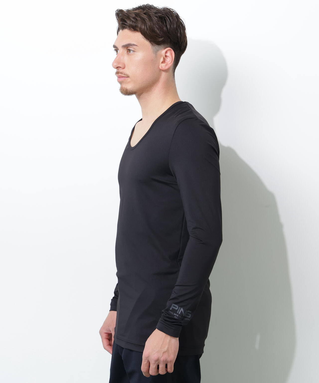 【PING APPAREL】【UVカット・接触冷感】ベア天竺Uネック長袖インナーシャツ <GOLD> (MENS)