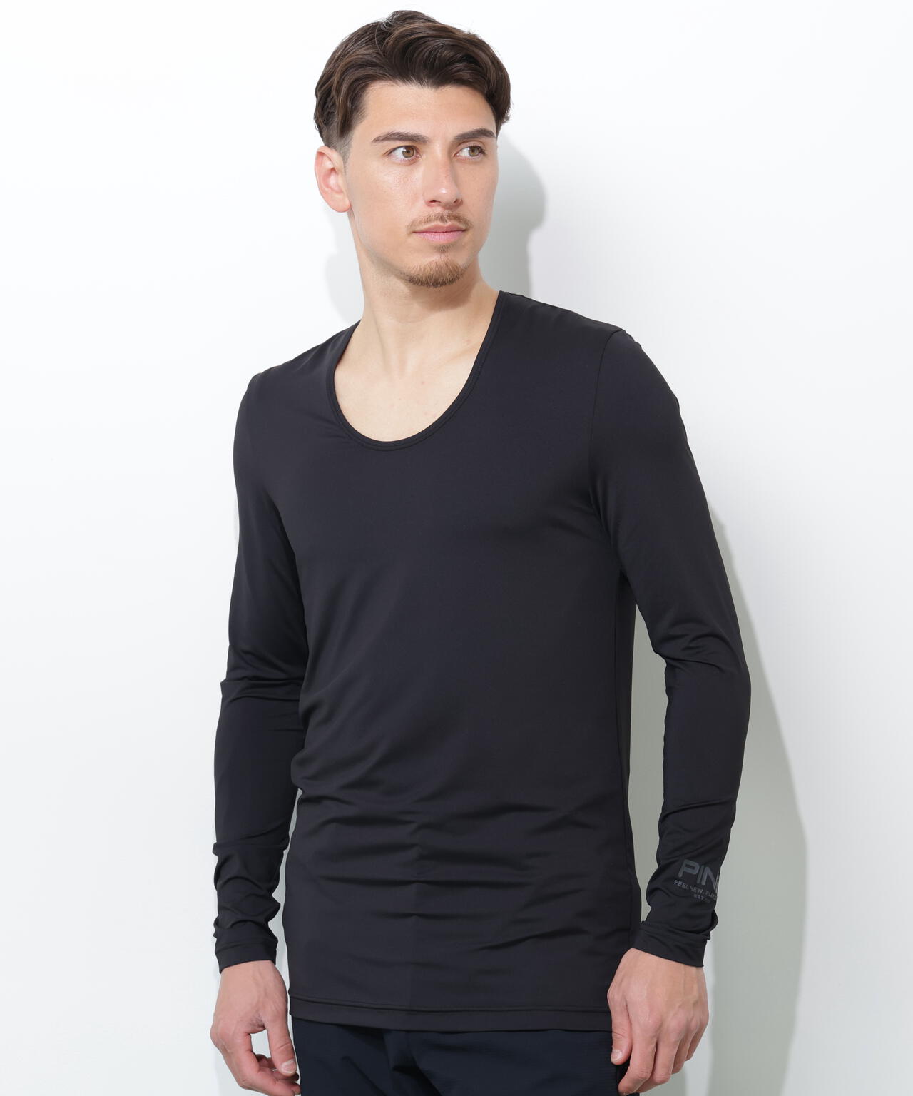 【PING APPAREL】ベア天竺UVカットUネック長袖インナーシャツ <GOLD> (MENS)