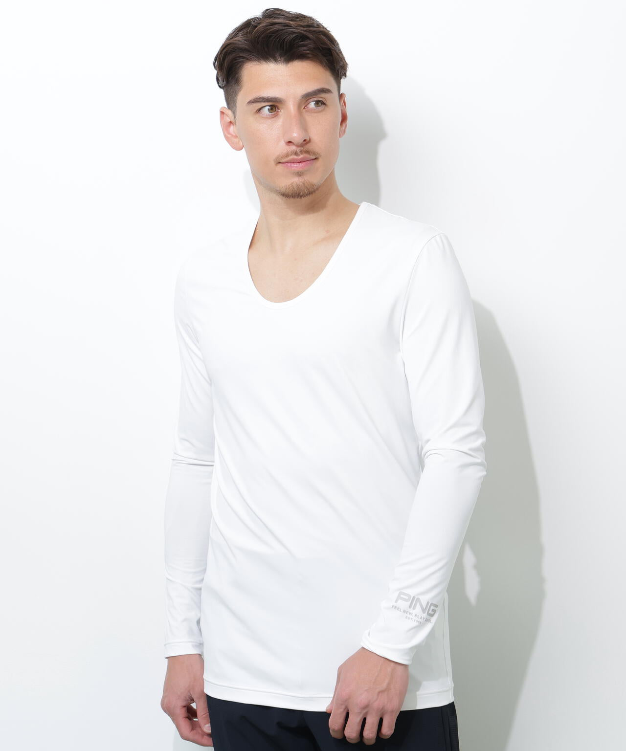 【PING APPAREL】ベア天竺UVカットUネック長袖インナーシャツ <GOLD> (MENS)