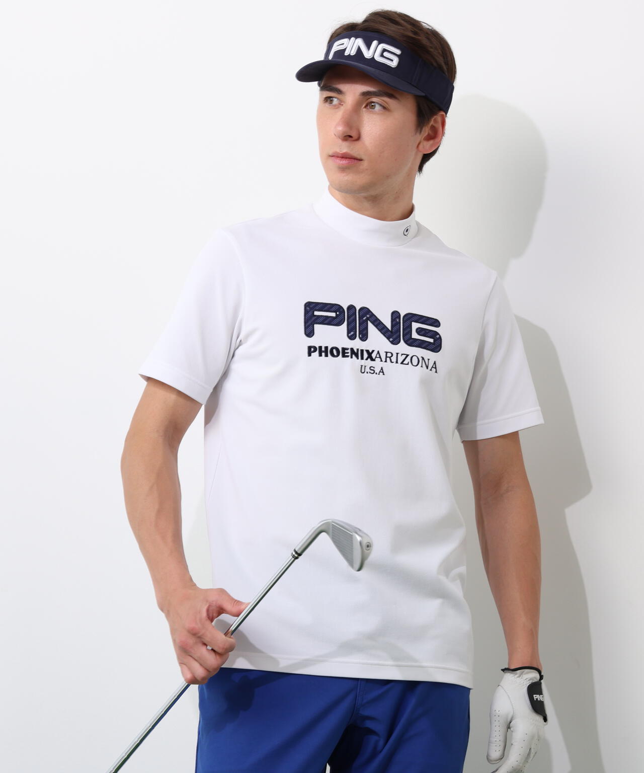【PING APPAREL】アップリケ半袖ハイネックシャツ <NATIVE> (MENS)
