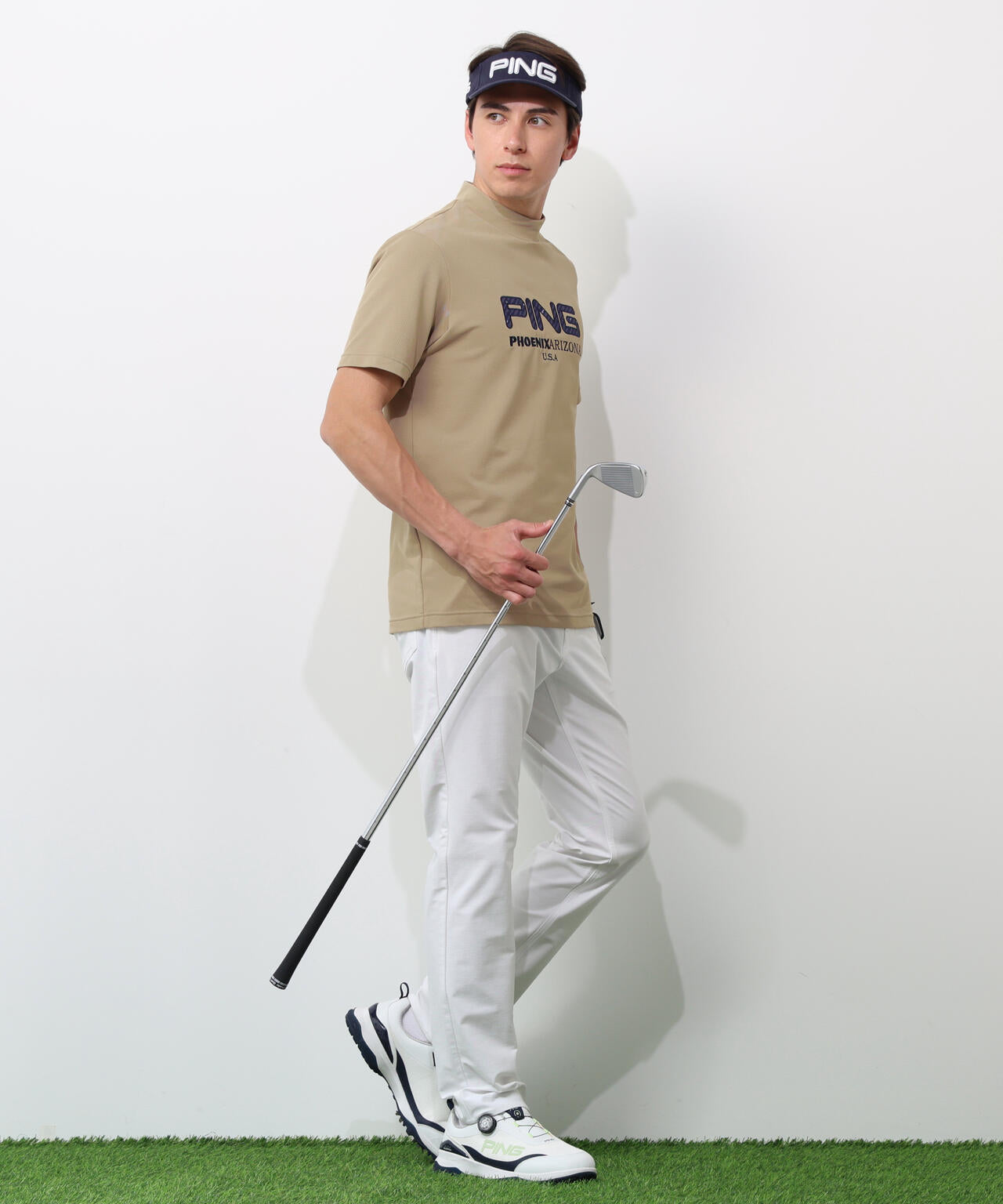 【PING APPAREL】アップリケ半袖ハイネックシャツ <NATIVE> (MENS)