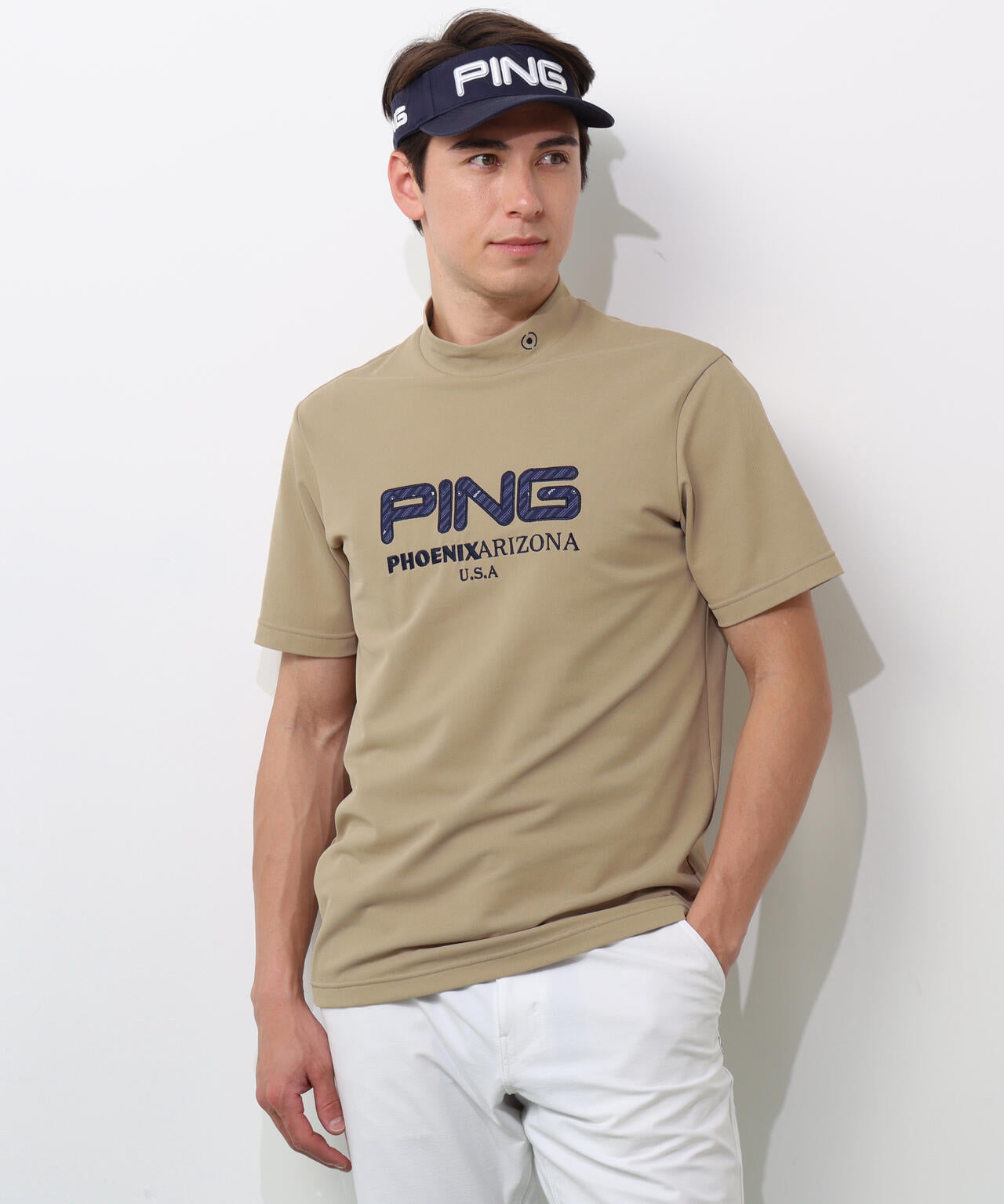 【PING APPAREL】アップリケ半袖ハイネックシャツ <NATIVE> (MENS)