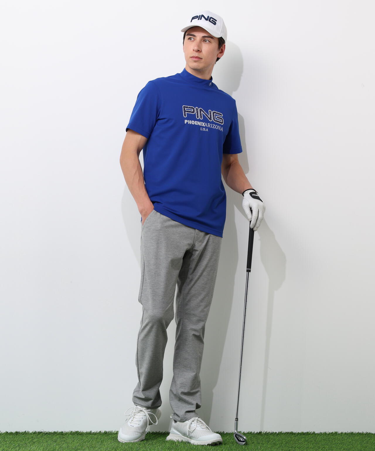 【PING APPAREL】アップリケ半袖ハイネックシャツ <NATIVE> (MENS)